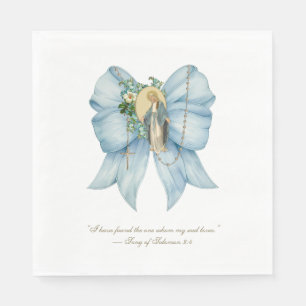 Catholic Bridal Shower Blessed Mary Blue Bow Napkin