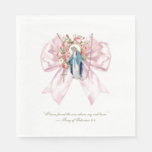 Catholic Bridal Shower Blessed Mary Pink Bow Napkin