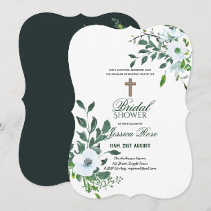 Catholic Bridal Shower Invitations Flowers Cross