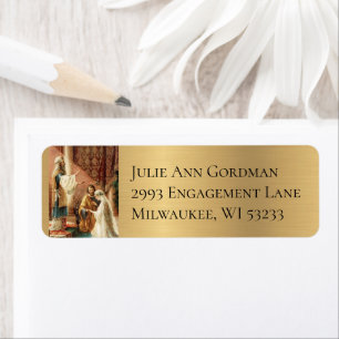 Catholic Bride & Groom Mary Joseph Gold Shimmer Return Address Label