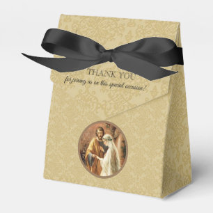 Catholic Bride & Groom Mary St. Joseph Gold Damask Favour Box