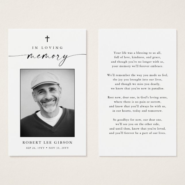 Catholic Christian Funeral Memorial Prayer Card (Front & Back)