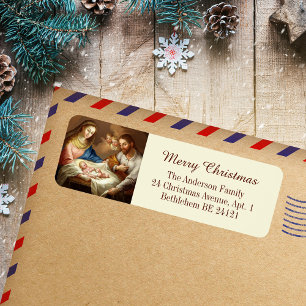 Catholic Christian Merry Christmas Holy Family Return Address Label