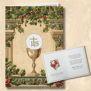 Catholic Christmas Eucharist Poinsettia Floral Holiday Card