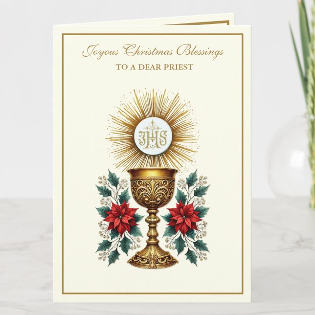 Catholic Christmas Eucharist Poinsettia Floral Holiday Card (Creator Uploaded)