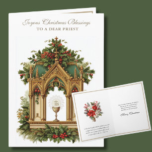 Catholic Christmas Eucharist Poinsettia Priest Holiday Card