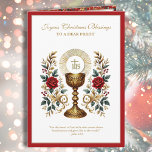 Catholic Christmas Eucharist Red Roses Holiday Card<br><div class="desc">Featuring a beautiful vintage image of the Holy Eucharist above a gold chalice adorned with a red roses.  All text can be modified.</div>