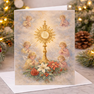 Catholic Christmas Eucharistic Adoration Angels Holiday Card