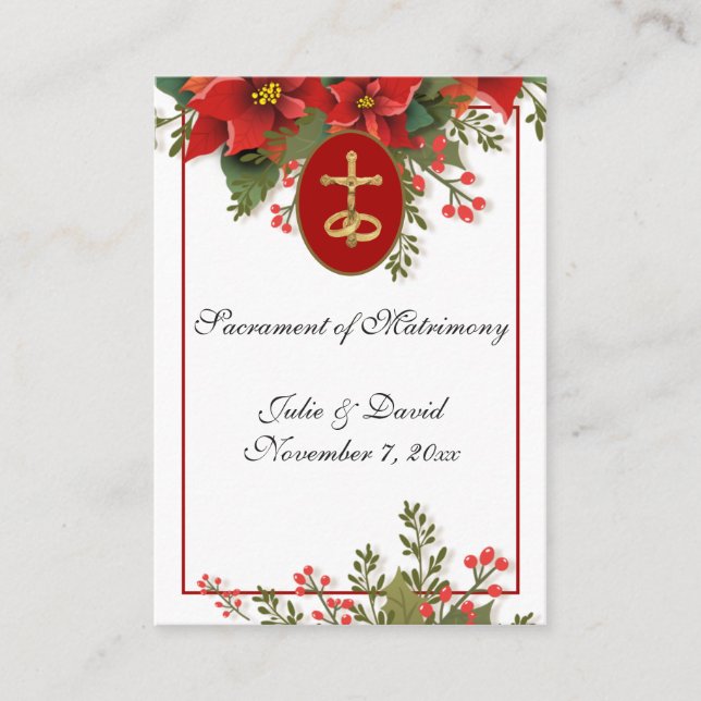Catholic Christmas Pointsettia Wedding Favour  Business Card (Front)