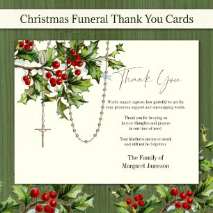 Catholic Christmas Rosary Funeral Sympathy Thank You Card