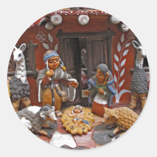 catholic christmas scene classic round sticker