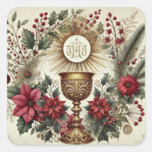Catholic Christmas Sticker Eucharist Poinsettias