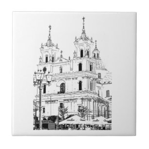 Catholic Church Architecture Sketch Ceramic Tile