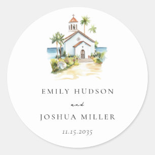Catholic Church Tropical Wedding Classic Round Sticker