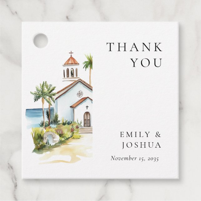 Catholic Church Tropical Wedding Favour Tags (Front)
