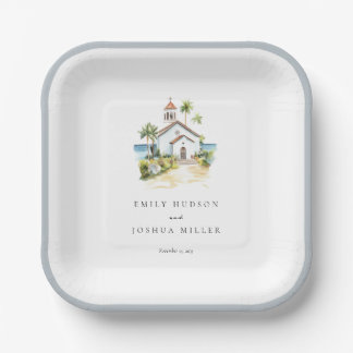 Catholic Church Tropical Wedding Paper Plate