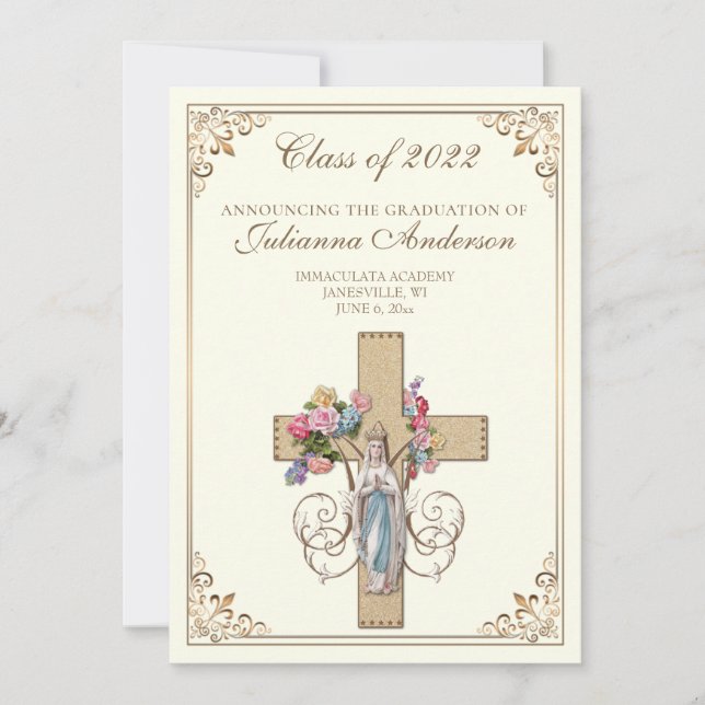 Catholic Classic Elegant Religious Graduation  Inv Invitation (Front)
