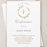 catholic Confirmation gold circle green leaves Invitation<br><div class="desc">Confirmation invitation</div>