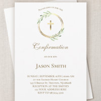 catholic Confirmation gold circle green leaves