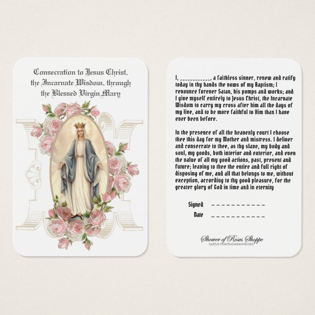 Catholic Consecration Prayer to Jesus Virgin Mary (Front & Back)