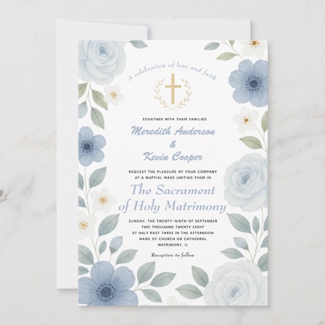 Catholic Cross Nuptial Mass Religious Wedding Invitation (Front)