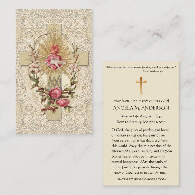 Catholic Cross Roses Virgin Mary Lace Business Card (Front/Back)