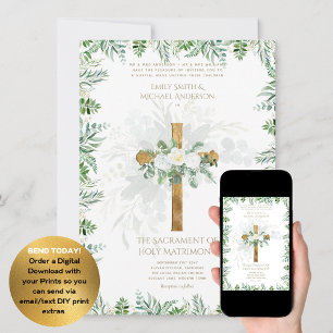 Catholic Cross Traditionally Worded Wedding Invitation