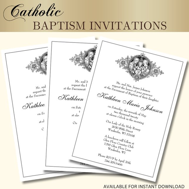 Catholic Elegant Baptism Christening Holy Family Invitation (Creator Uploaded)