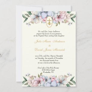 Catholic  Elegant Floral Religious Wedding  Invitation