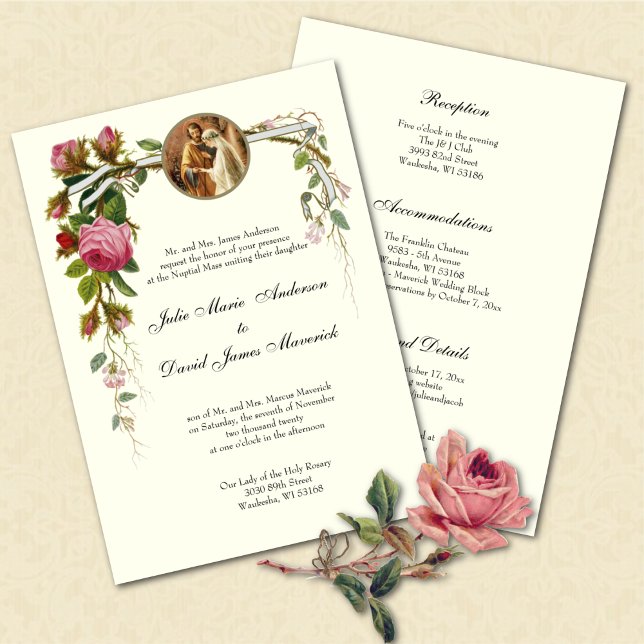 Catholic  Elegant Ivory Wedding Reception COMBO Invitation (Creator Uploaded)