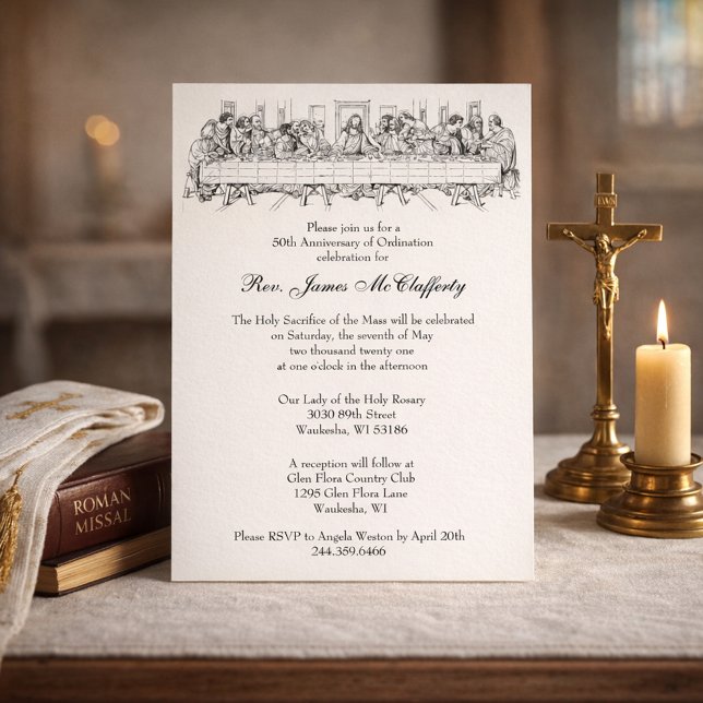 Catholic Elegant Priest Ordination Anniversary Inv Invitation (Creator Uploaded)