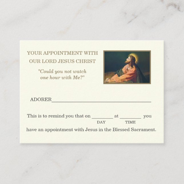 Catholic Eucharistic Adoration Jesus Appointment  Business Card (Front)