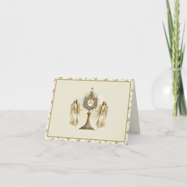 Catholic Eucharistic Host with Angels White Lilies Card (Front)