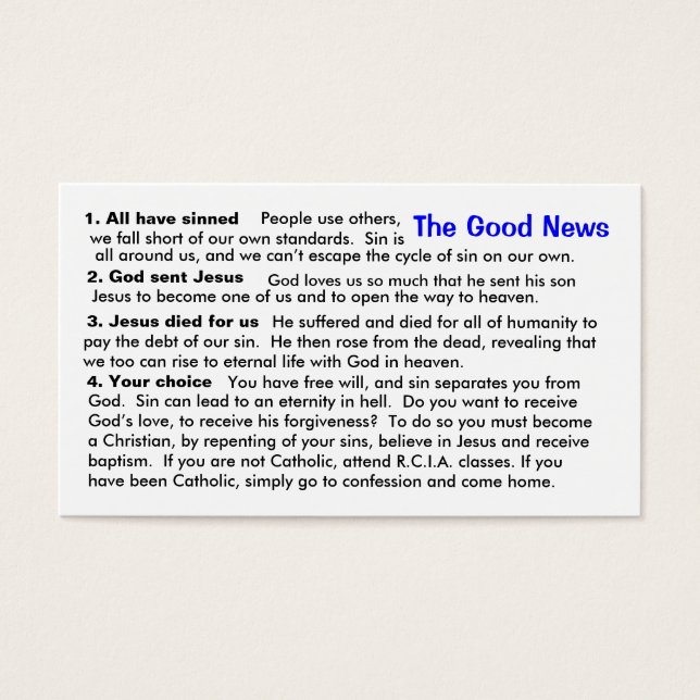 Catholic Evangelisation "Cheat-Sheet" Card (Front)