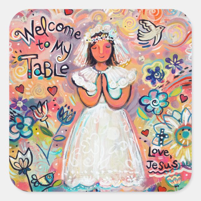 Catholic First Communion Girl Pink Stickers (Front)