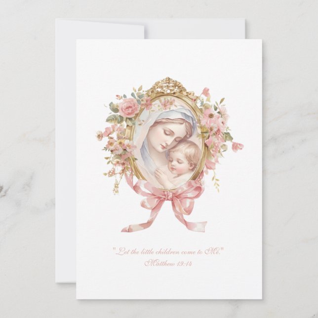 Catholic First Communion Mary Jesus Pink Invitation (Back)