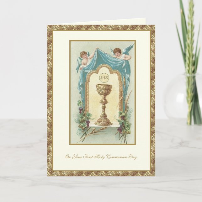 Catholic First Holy Communion Jesus Angels Card (Front)
