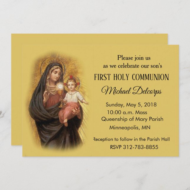 Catholic First Holy Communion Mary Jesus Invitation (Front/Back)