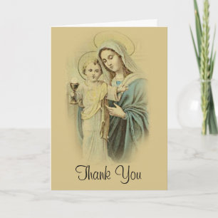 Catholic First Holy Communion Mary Thank You Card