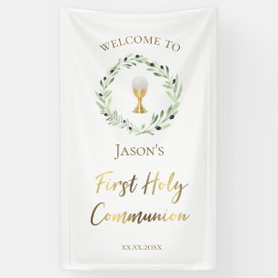 catholic First Holy Communion olive wreath Banner