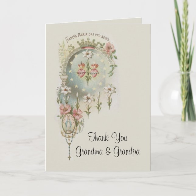 Catholic First Holy Communion RosaryThank You Thank You Card (Front)