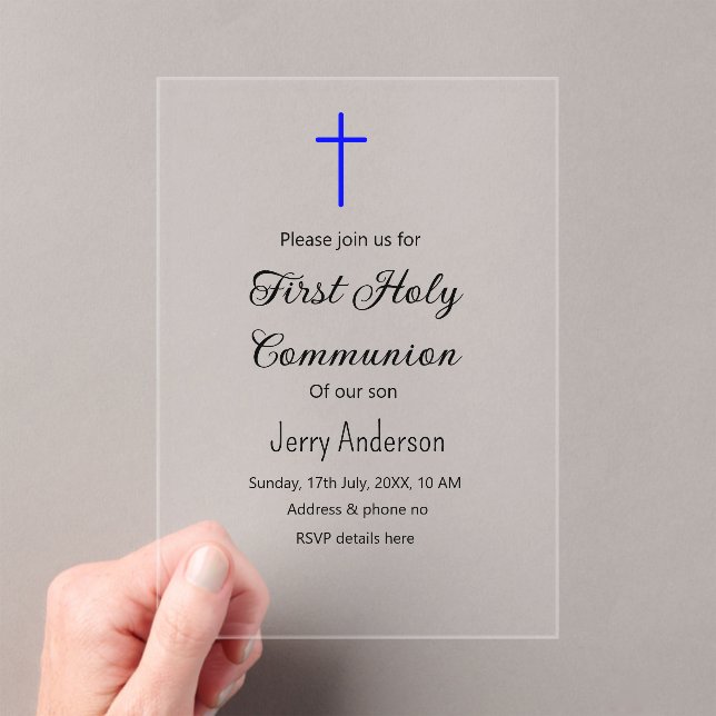 Catholic first holy communion simple minimal acrylic invitations (Insitu (Handheld))