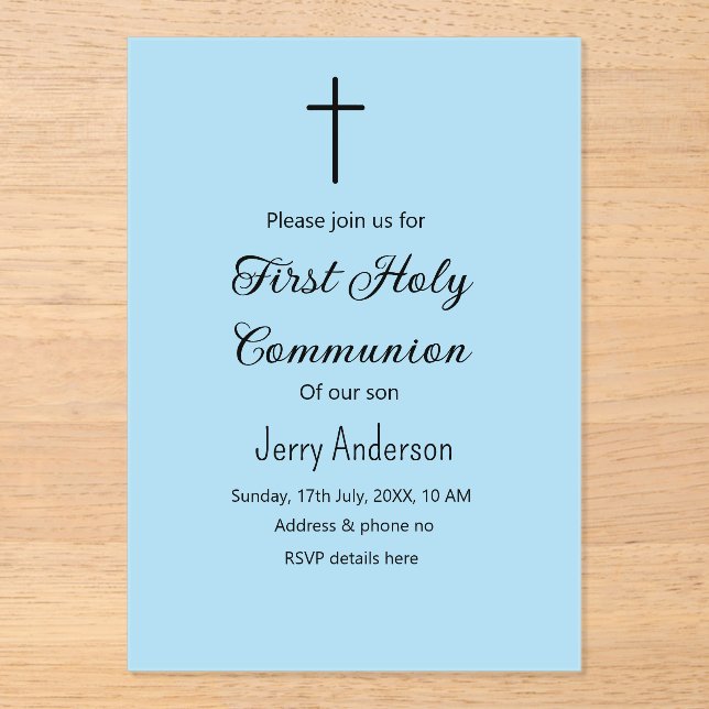 Catholic first holy communion simple QR minimal Acrylic Invitations (Front)