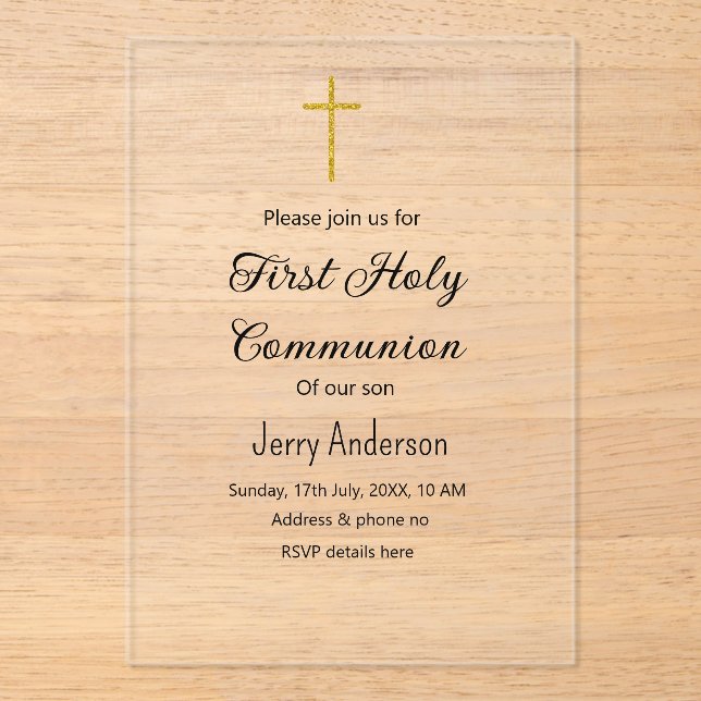 Catholic first holy communion simple QR minimal Acrylic Invitations (Front)