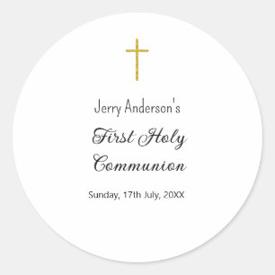 Catholic first holy communion simple QR minimal Classic Round Sticker