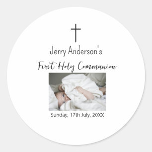 Catholic first holy communion simple QR minimal Classic Round Sticker