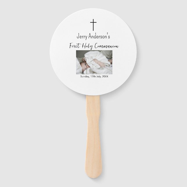 Catholic first holy communion simple QR minimal Hand Fan (Front)