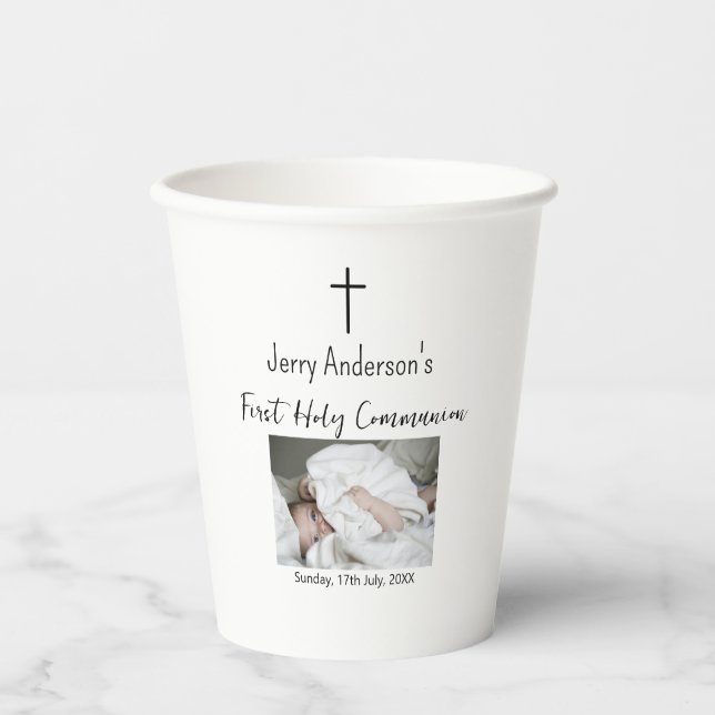 Catholic first holy communion simple QR minimal Paper Cups (Front)