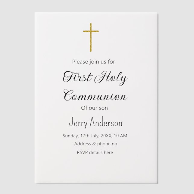Catholic first holy communion simple QR minimal Vellum Invitations (Front)