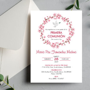 Catholic First Holy Communion Spanish Pink Flowers Invitation